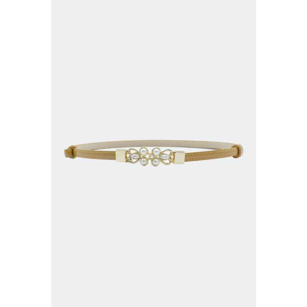 Voodoo Vixen - Pearl Buckle Adjustable Skinny Taille riem - Beige